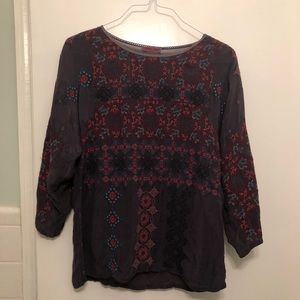 Johnny Was Flowy Embroidered Shirt